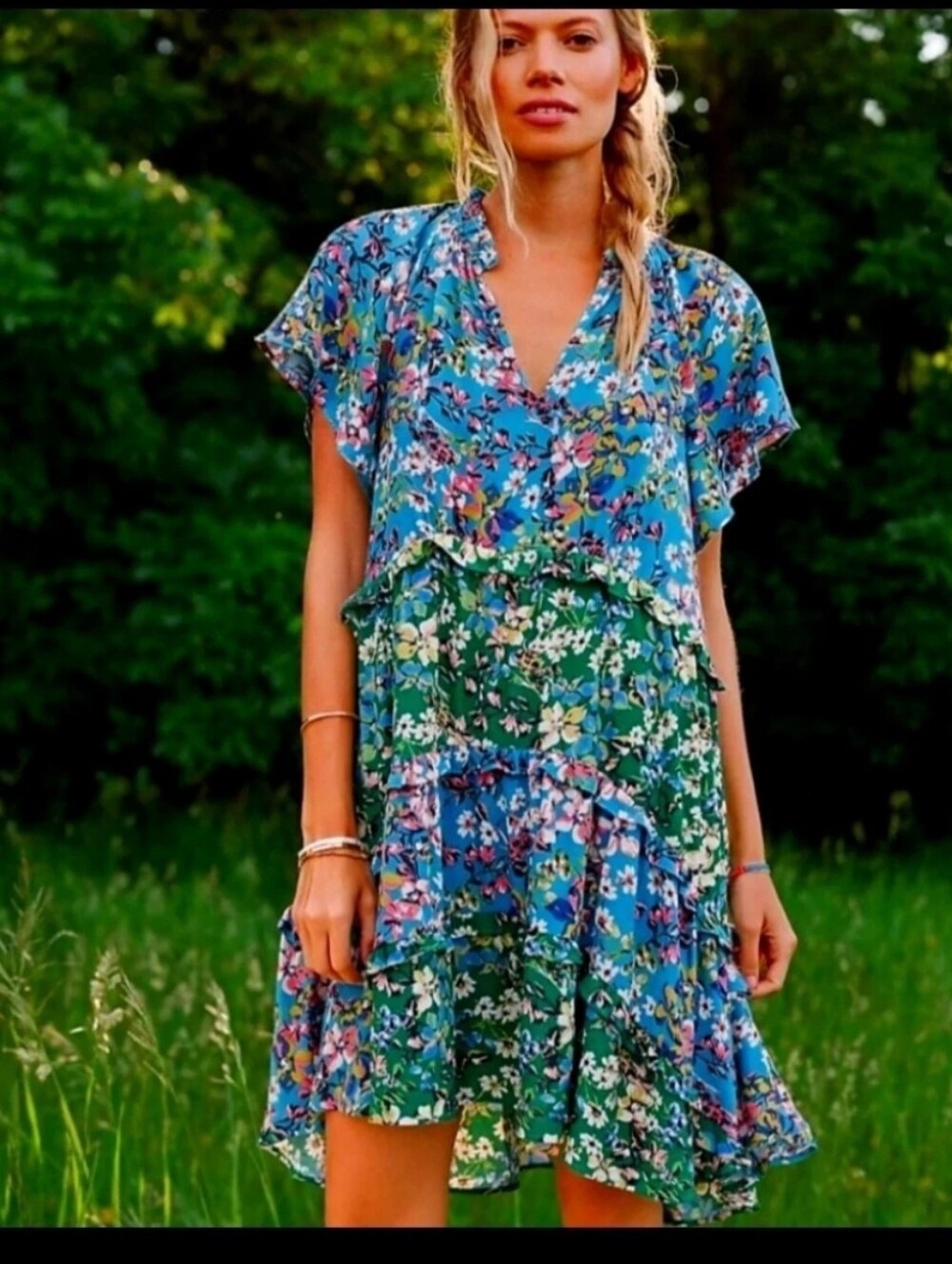 $148 Anthropologie Robin Tiered floral mini sundress short sleeves vneck Size XL